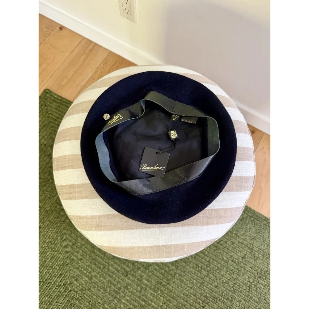 Borsalino 100% Wool Beret NWT Dark Navy Blue Made in Italy Sz XL 62 cm Unisex